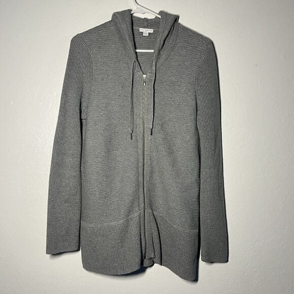 J Jill Cardigan Women Size Small Gray Wool Silk Blend Zip Up Hooded - Picture 1 of 10